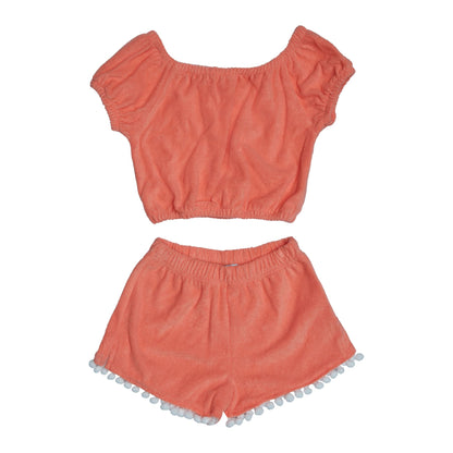 52A.S5GC712 # Kids Terry Set with Pom Poms Coral