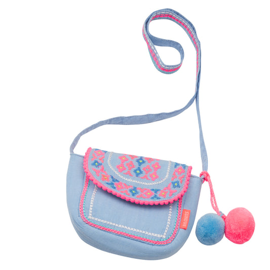 Παιδική Τσάντα με Pom-Pom Γαλάζια