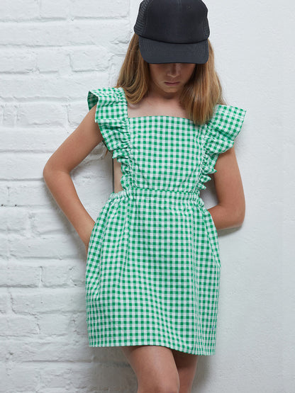 Παιδικό Φόρεμα Gingham Green