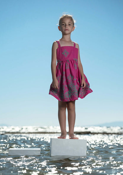 Παιδικό Φόρεμα με Κεντήματα Φούξια