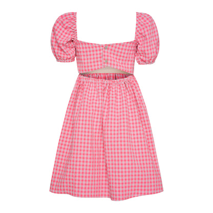 52A.T6062_PLAIDS # Kids Plaid Dress Blossom Puff