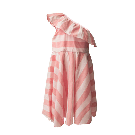 52A.T6168_STRIPED # Παιδικό Ριγέ Φόρεμα με Έναν Ώμο Strawberry