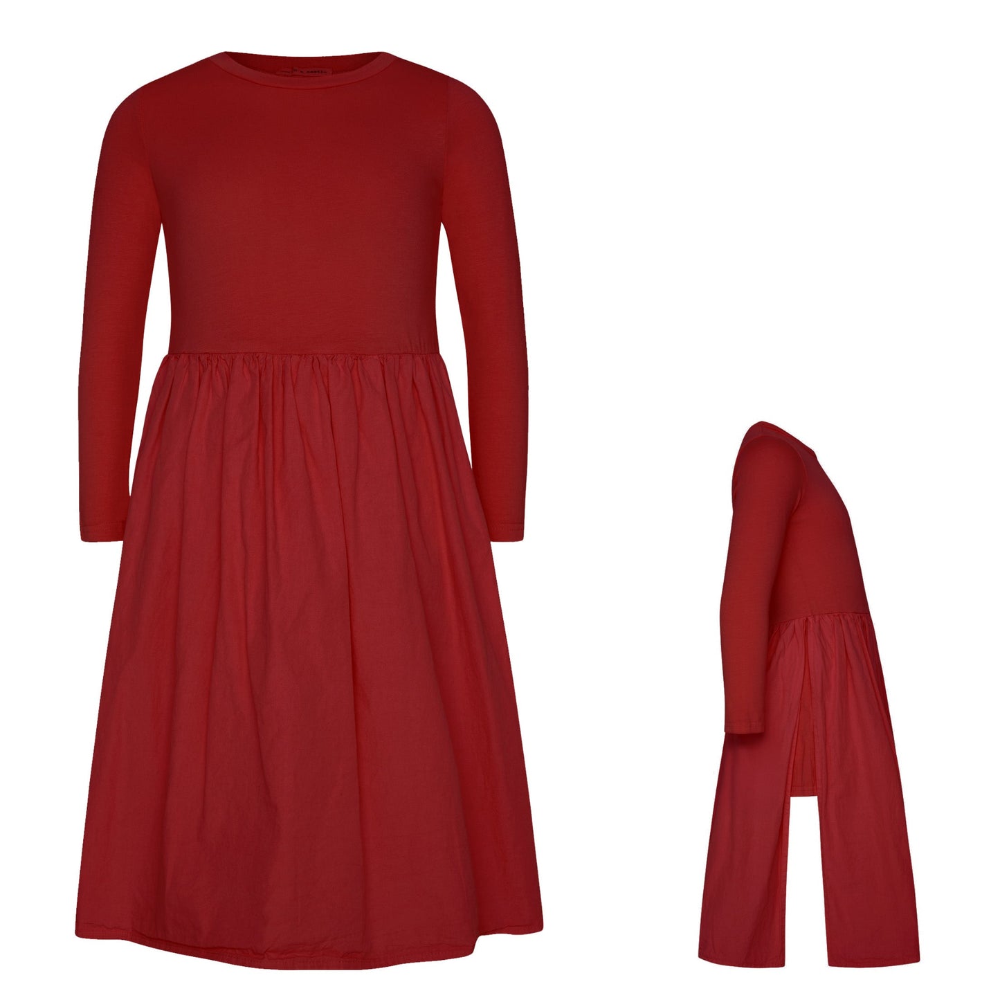 52B.T6722_BURGUNDY # Children's Long-Sleeved Dress Burgundy