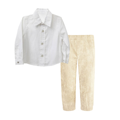 52B.T6883_BEIGE # Βρεφικό Σετ με Πουκάμισο & Κοτλέ Παντελόνι
