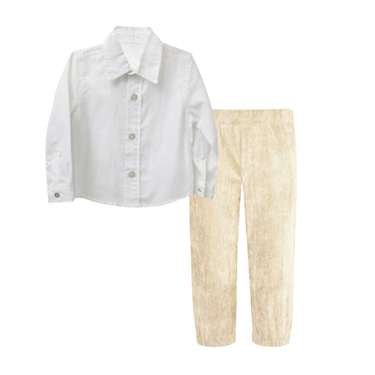 52B.T6883_BEIGE # Βρεφικό Σετ με Πουκάμισο & Κοτλέ Παντελόνι