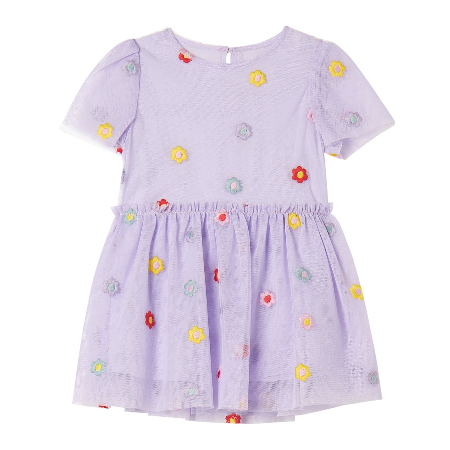52B.TX1051_Z3217_522EM # Βρεφικό Κοντομάνικο Τούλινο Φόρεμα Flowers Lilac