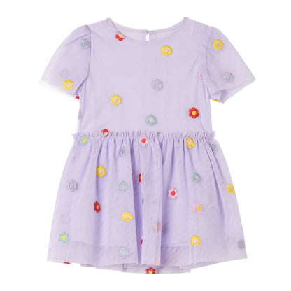 52B.TX1051_Z3217_522EM # Βρεφικό Κοντομάνικο Τούλινο Φόρεμα Flowers Lilac