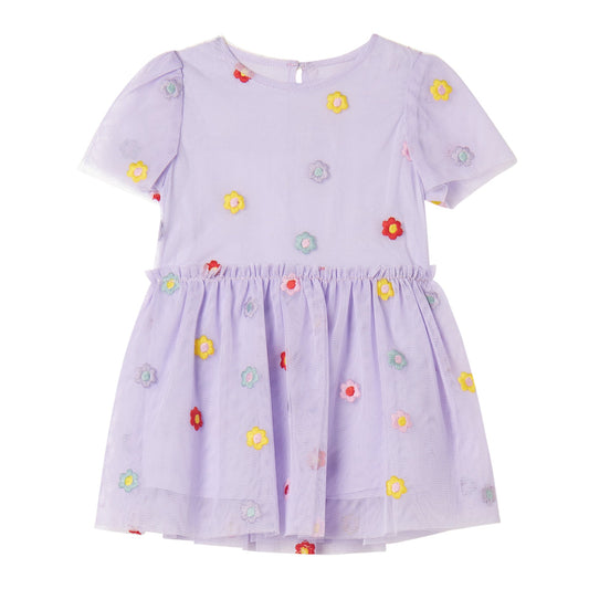52B.TX1051_Z3217_522EM # Βρεφικό Κοντομάνικο Τούλινο Φόρεμα Flowers Lilac