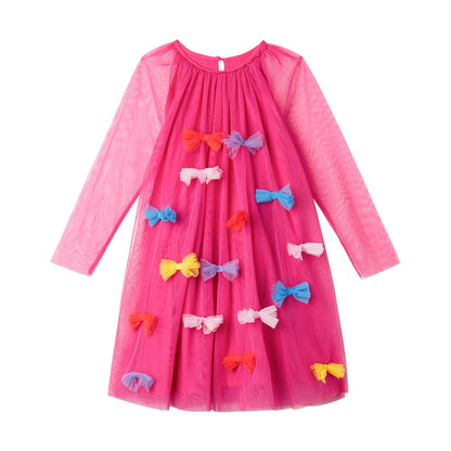 52B.TX1C50_Z1119_543 # Παιδικό Μακρυμάνικο Τούλινο Φόρεμα 3D Bows