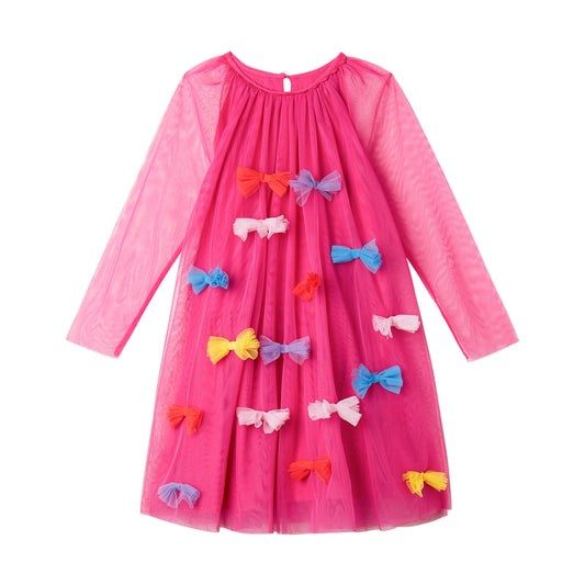 52B.TX1C50_Z1119_543 # Παιδικό Μακρυμάνικο Τούλινο Φόρεμα 3D Bows