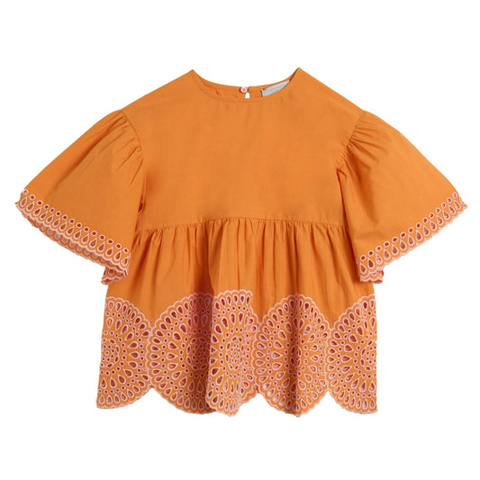 62A.TY5A02_Z3459_465 # Παιδική Κοντομάνικη Μπλούζα με Κεντήματα Orange