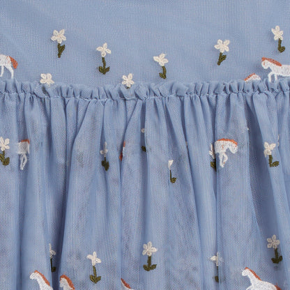 Kids Tulle Dress with Embroideries Horses