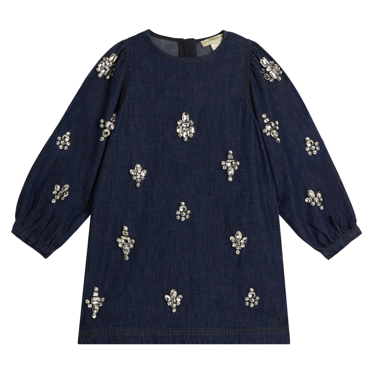 Kids Denim Long Sleeve Dress Crystals