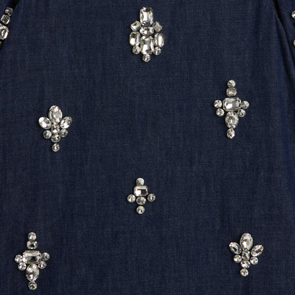 Kids Denim Long Sleeve Dress Crystals