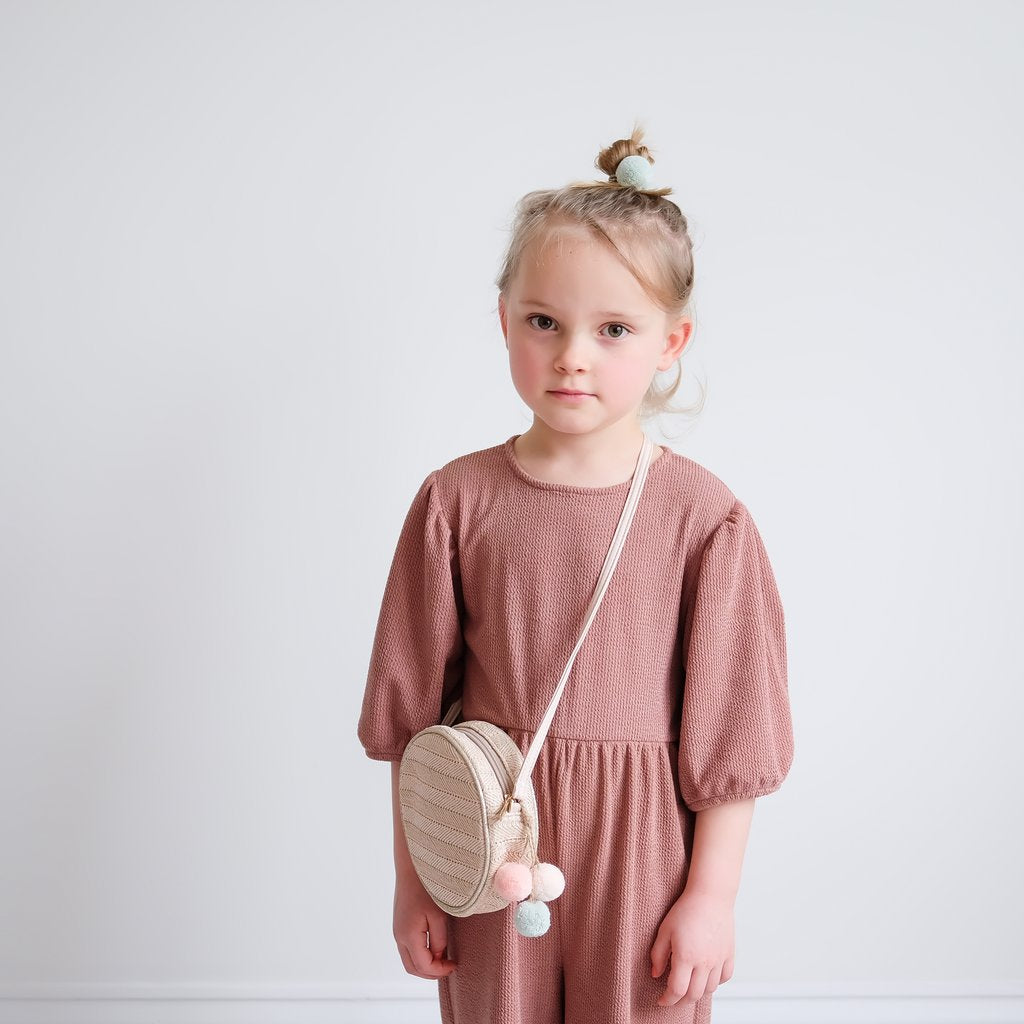 Παιδική Στρογγυλή Τσάντα Ώμου με Pom-Pom