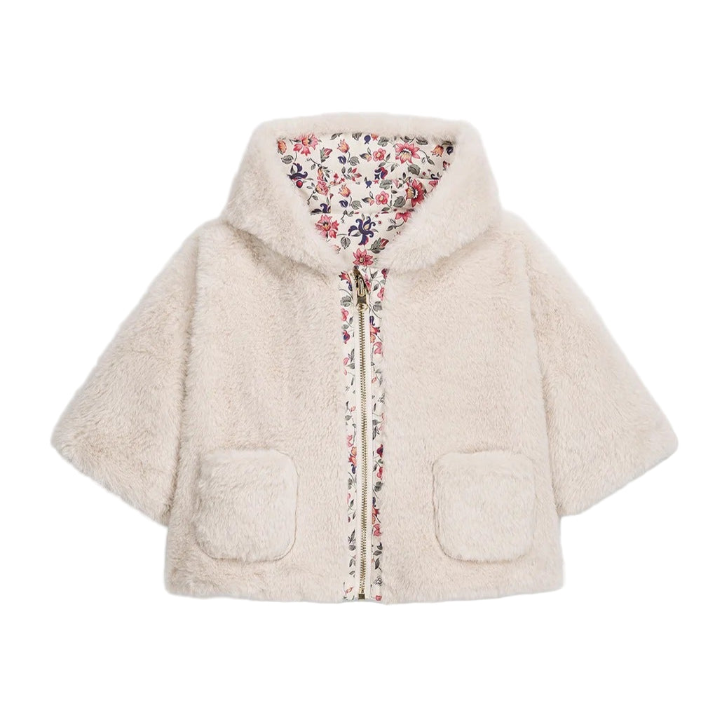 52B.GRC-W25-R0081bb # Baby Jacket Double Sided Velvet Cream Wild Flowers