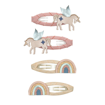 52B.172031-27 # Kids Set Hair Clips Winged Unicorn & Rainbow