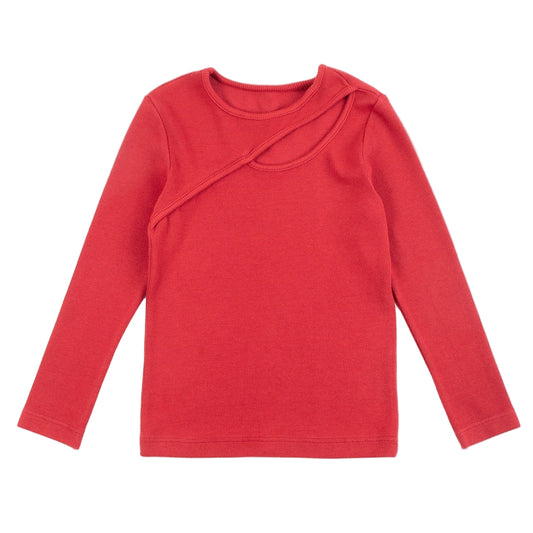 52B.42210222103 # Παιδική Μακρυμάνικη Μπλούζα Ριμπ Cutout Κόκκινη