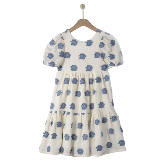 62A.42310140008 # Kids Short-Sleeve Dress Aegean Flower Sugar & Blue