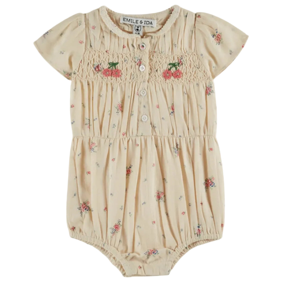 62A.AD081A_PAQUERETTE # Baby Short Sleeve Romper Smocked Printed 