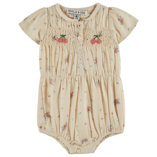 62A.AD081A_PAQUERETTE # Baby Short Sleeve Romper Smocked Printed 