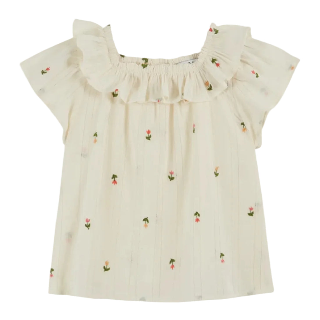 62A.AD138_CREME_BEBE # Baby Short Sleeve Blouse Brodee Creme