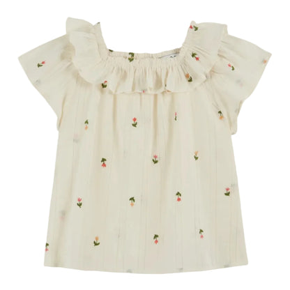 62A.AD138_CREME_BEBE # Baby Short Sleeve Blouse Brodee Creme