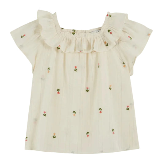 62A.AD138_CREME_BEBE # Baby Short Sleeve Blouse Brodee Creme
