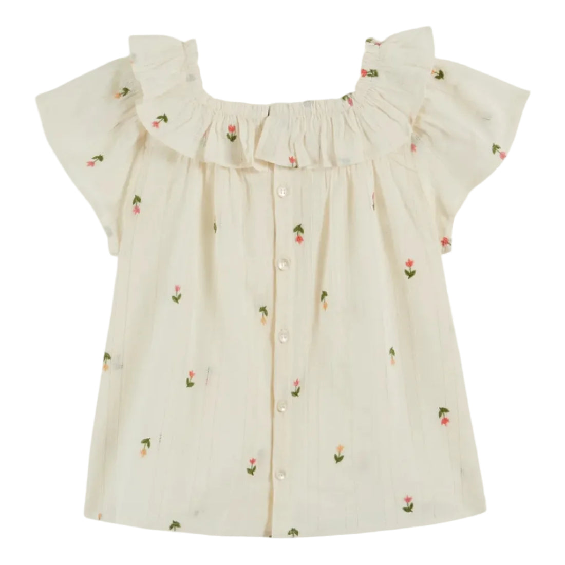 62A.AD138_CREME_BEBE # Baby Short Sleeve Blouse Brodee Creme