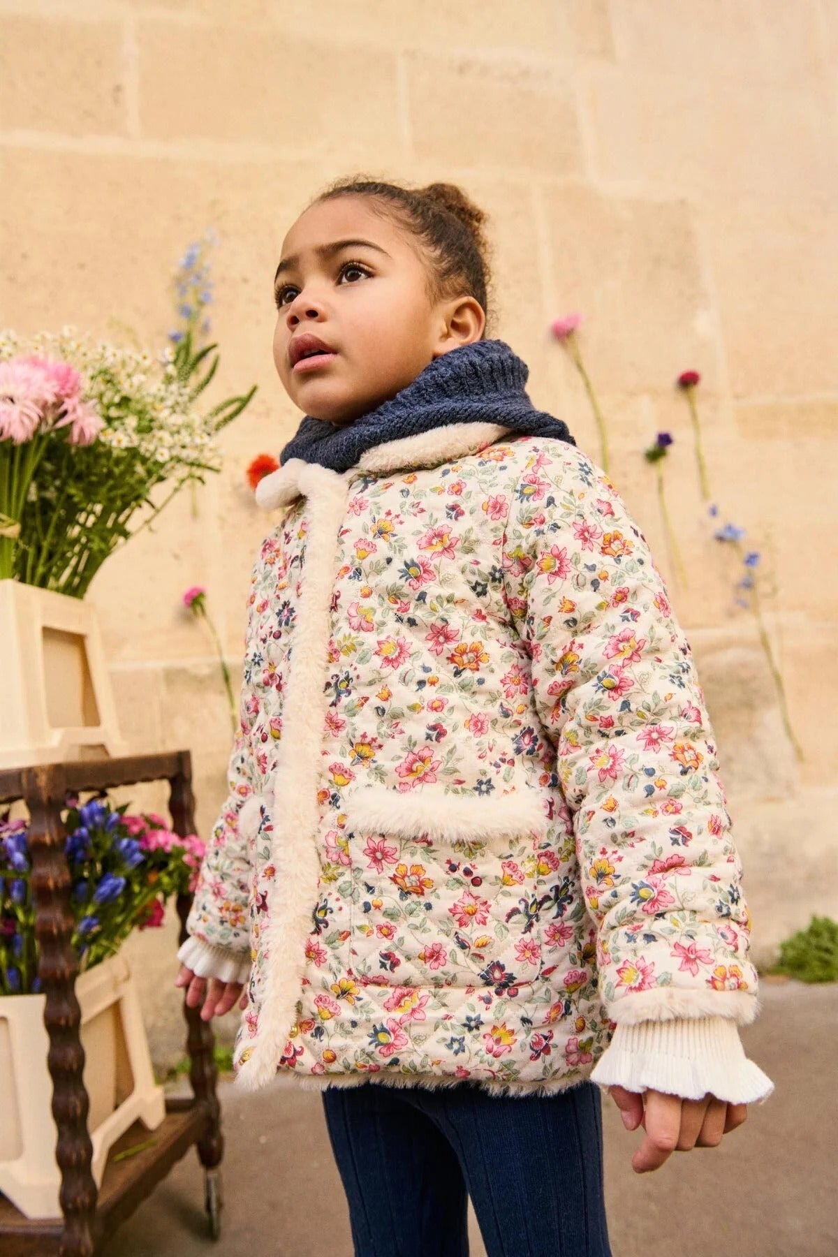 52B.GRI-W25-R0050 # Παιδικό Παλτό Διπλής Όψης Dalila Cream Wild Flowers