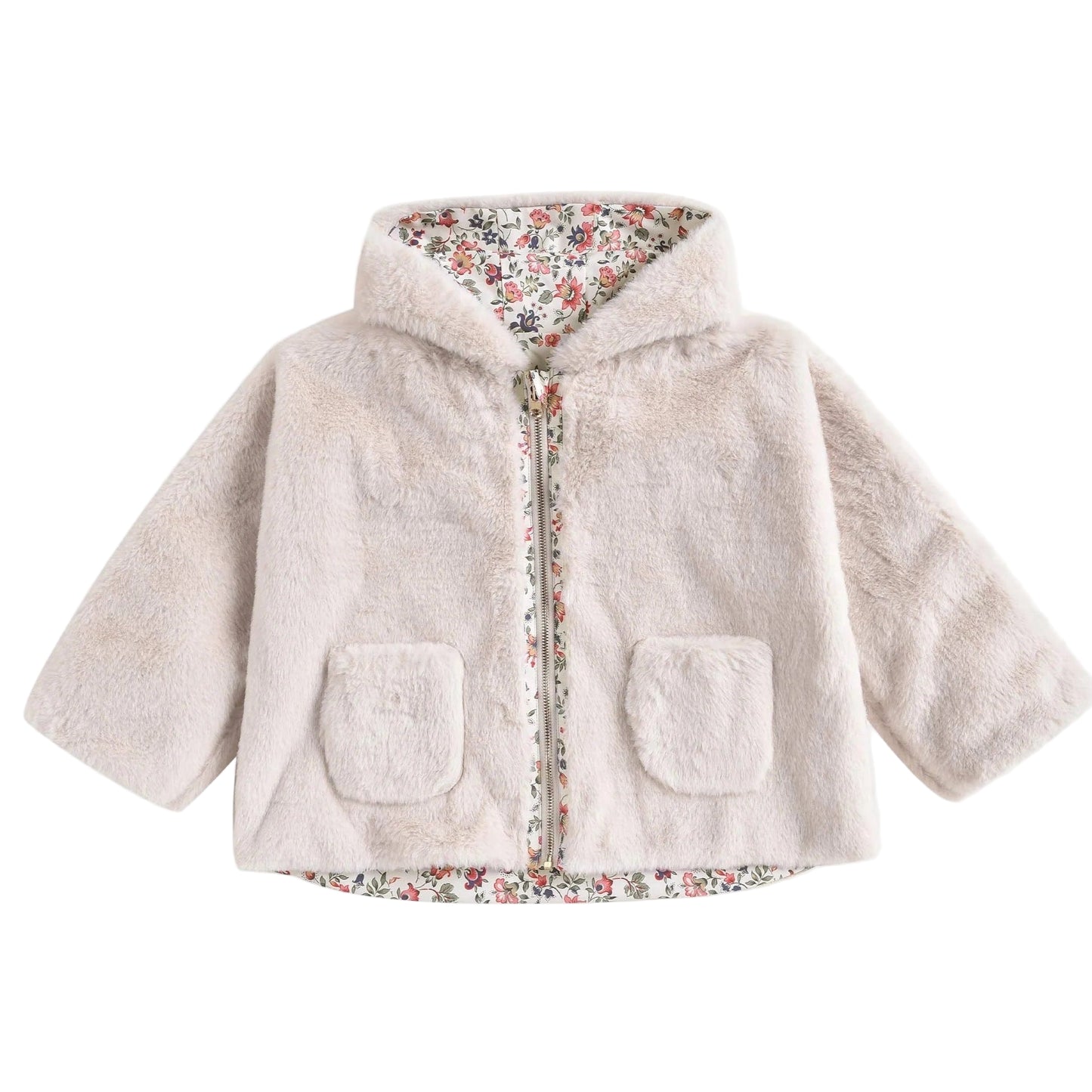 52B.GRC-W25-R0081 # Kids Reversible Jacket Velvet Cream Wild Flowers