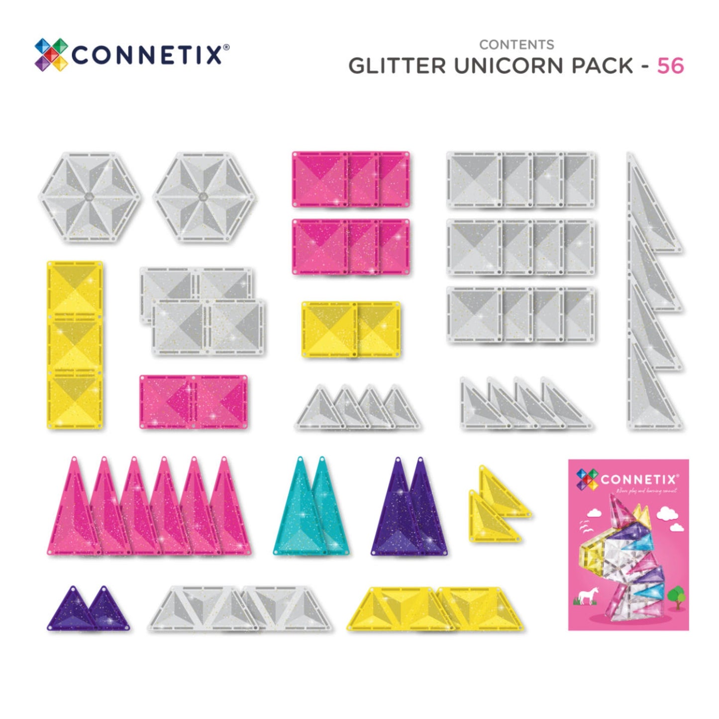 99.CTG00056GU # Magnetic Construction Toy Glitter Unicorn 56 pc