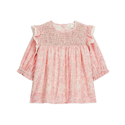 52B.GRI-W25-S0064 # Βρεφικό Μακρυμάνικο Φόρεμα Saralou Pink Mountain Avens