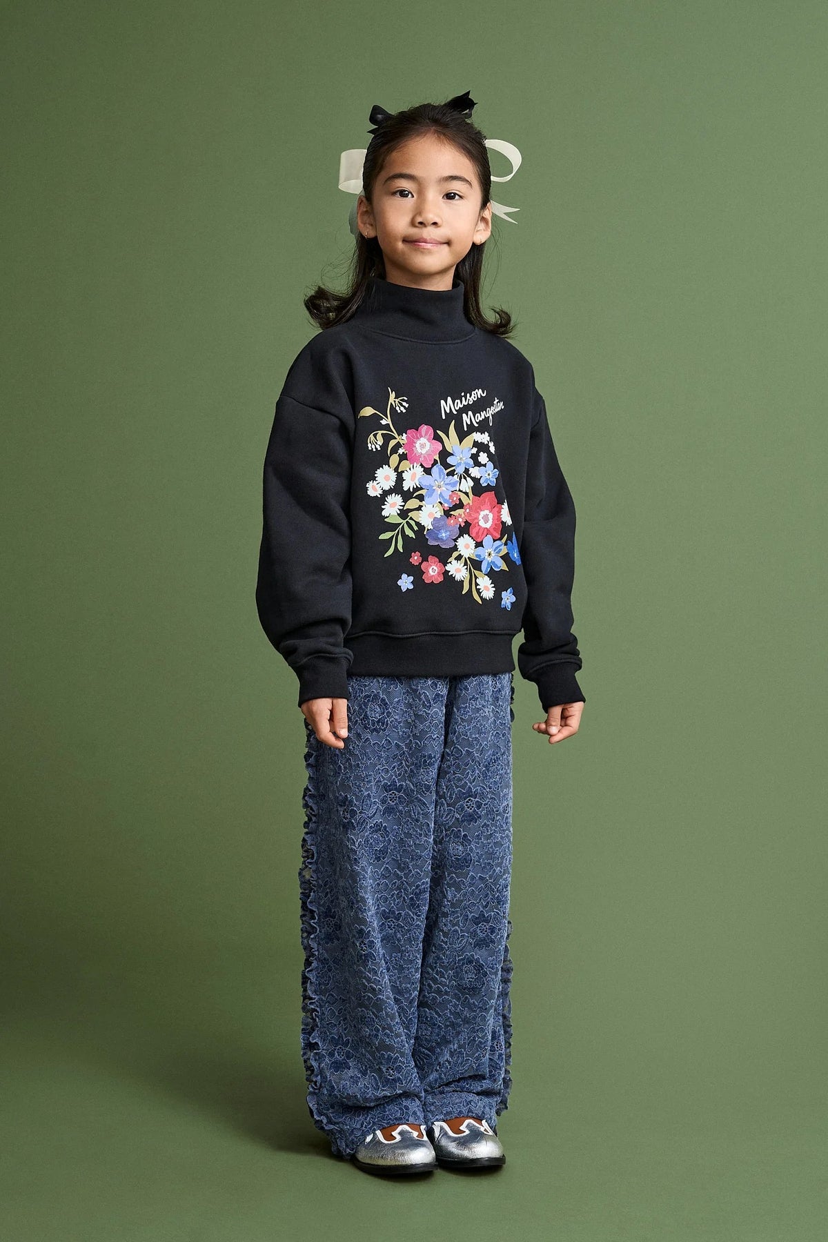 Kids Trousers Lace Flowers Blue