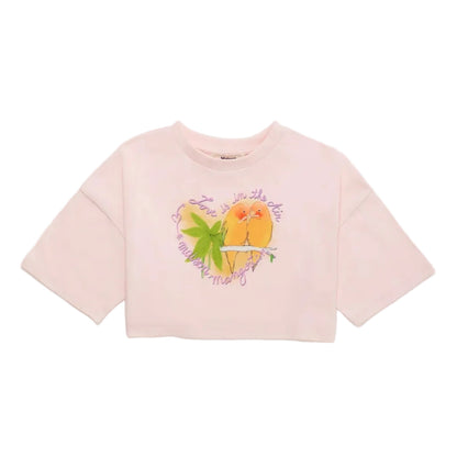 62A.26100507 # Kids Short Sleeve Crop Top Birds Pink