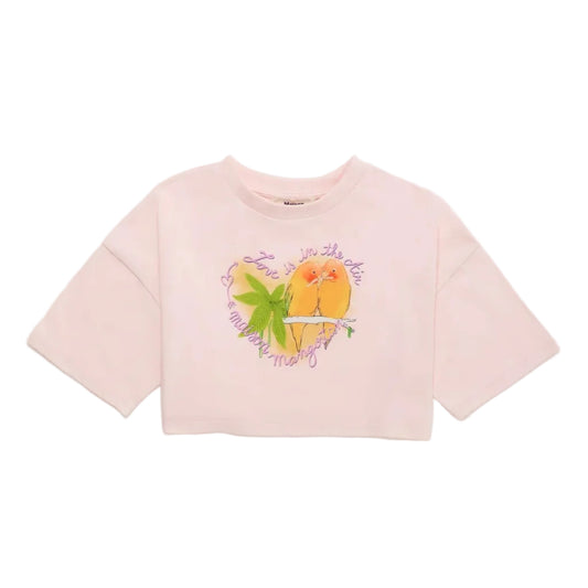 62A.26100507 # Παιδική Κοντομάνικη Μπλούζα Κροπ Birds Pink