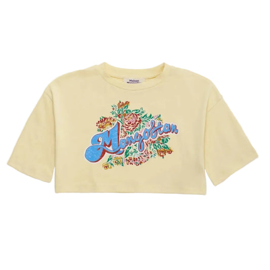 62A.26100508 # Παιδική Κοντομάνικη Μπλούζα Κροπ Vintage Flowers Yellow