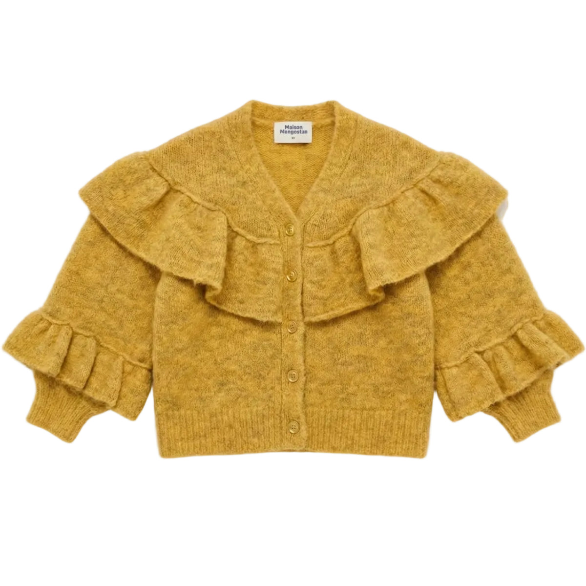 Kids Knitted Cardigan with Ruffles Mustard