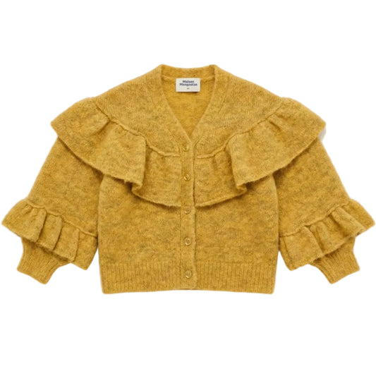Kids Knitted Cardigan with Ruffles Mustard