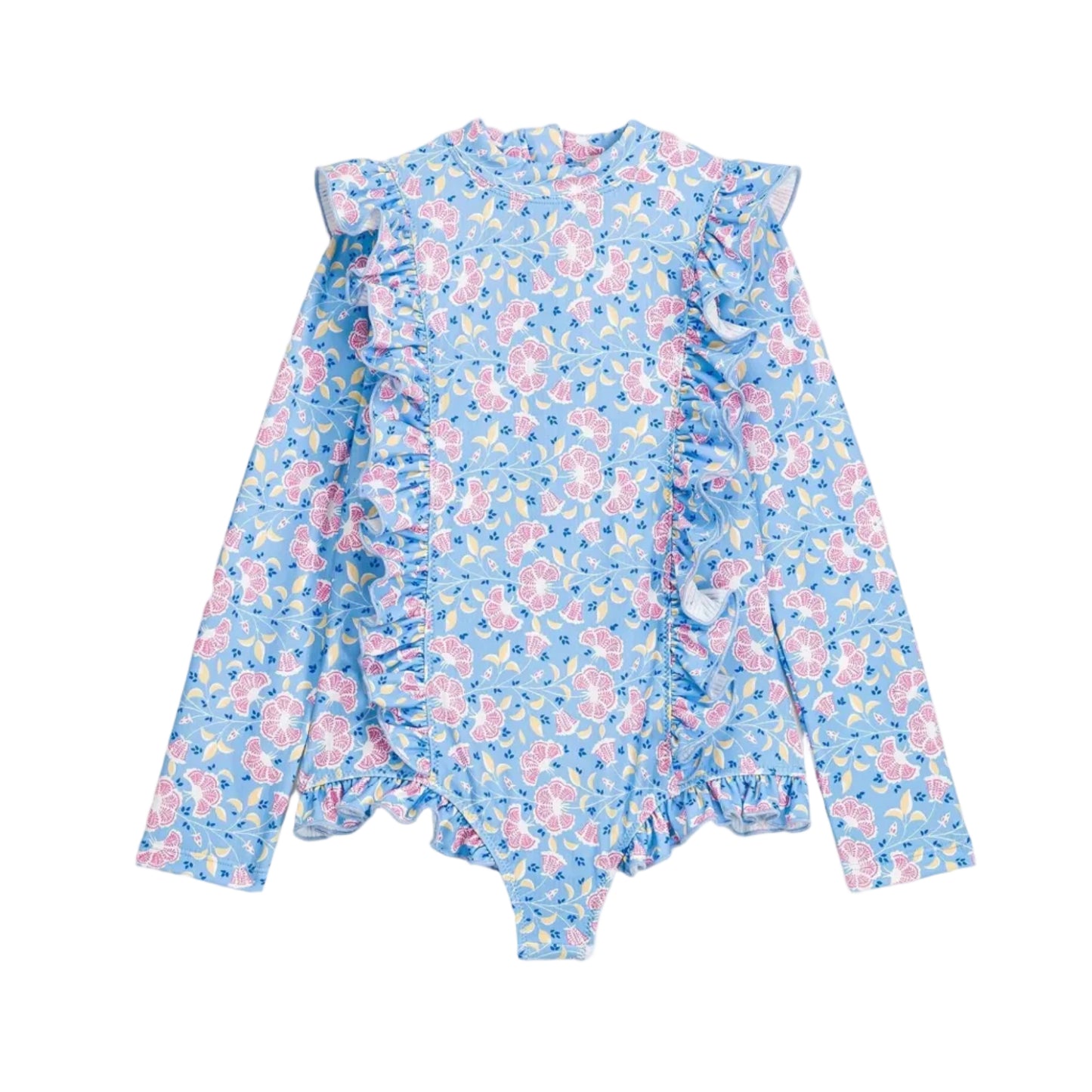 62A.FBC-S26-B0084 # Baby Long-Sleeved Swimsuit Aurelie Blue Hibiscus Bay