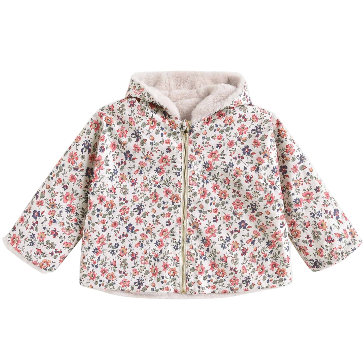 52B.GRC-W25-R0081 # Kids Reversible Jacket Velvet Cream Wild Flowers