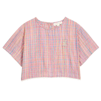 62A.GRI-S26-B0076 # Παιδική Κοντομάνικη Μπλούζα Kalistee Pink Pomelo Checks