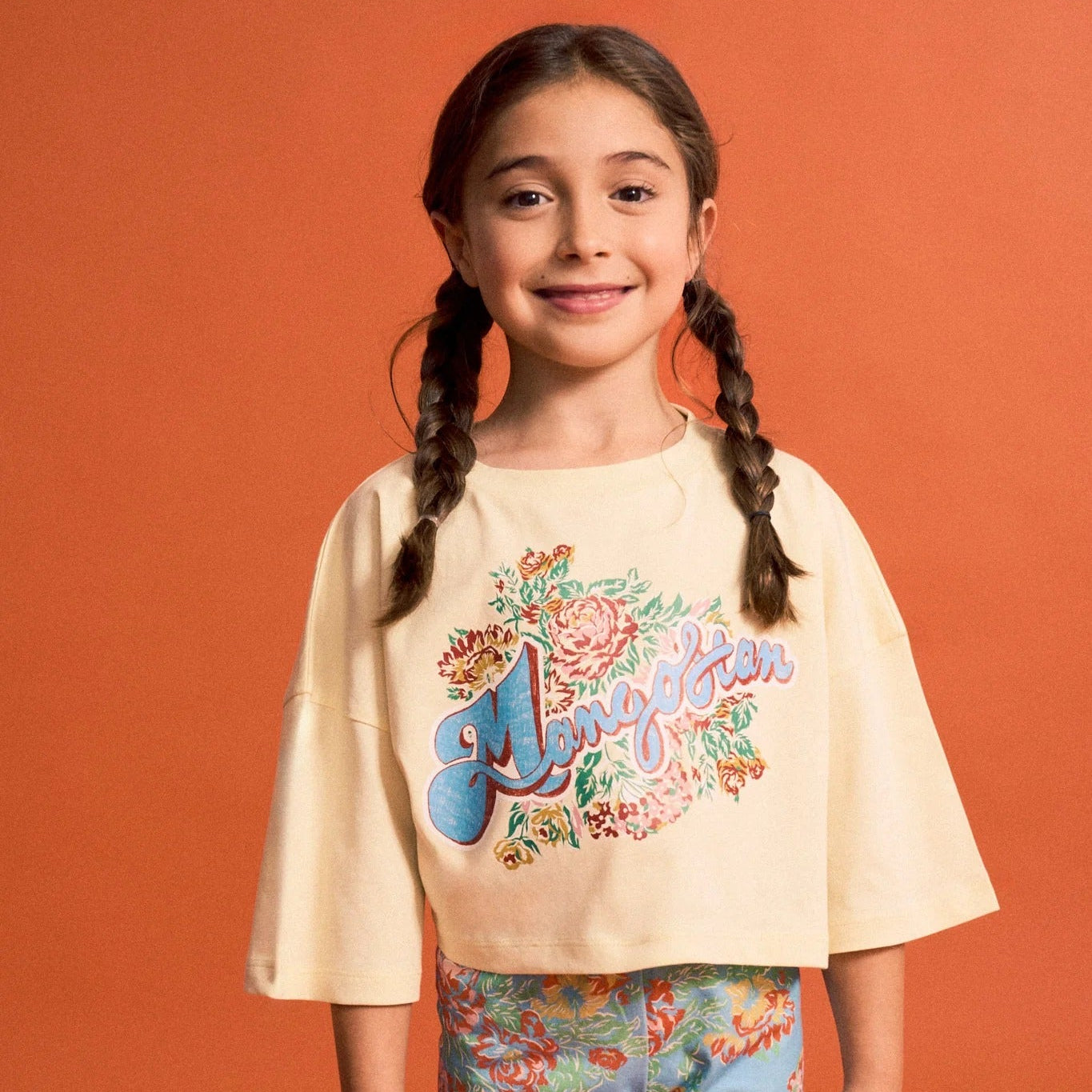 62A.26100508 # Kids Crop T-Shirt Vintage Flowers Yellow