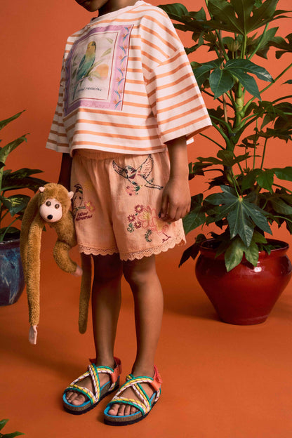 62A.26101106 # Kids Shorts Birds Embroidered Orange