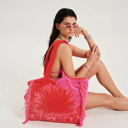 62A.TB/VLV/B/BBP-O # Beach Bag Bicolor Velvet Bubblegum Orange