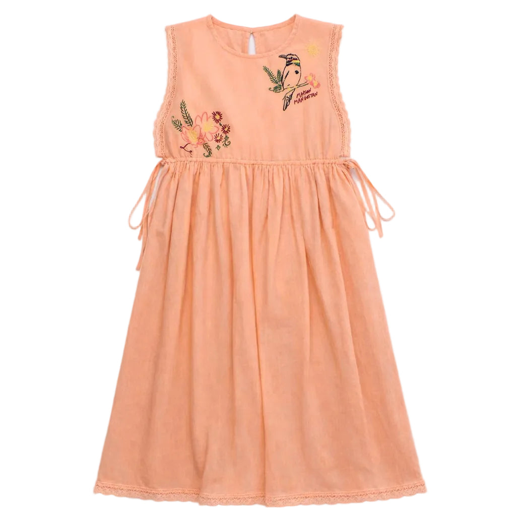 62A.26101300 # Kids Sleeveless Dress with Birds Embroidery Orange