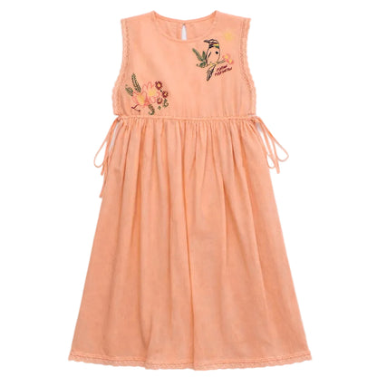 62A.26101300 # Kids Sleeveless Dress with Birds Embroidery Orange