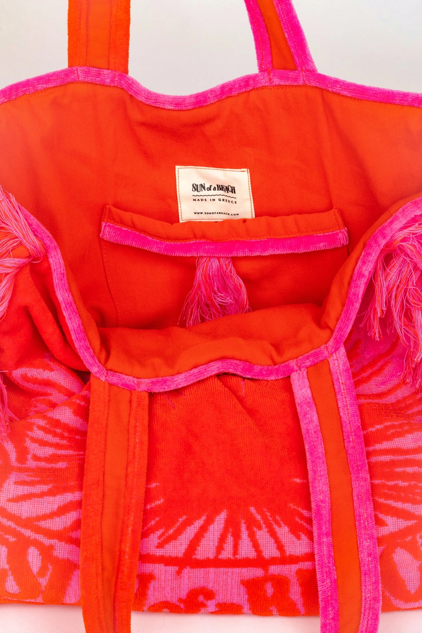 62A.TB/VLV/B/BBP-O # Beach Bag Bicolor Velvet Bubblegum Orange