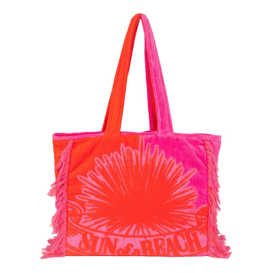 62A.TB/VLV/B/BBP-O # Beach Bag Bicolor Velvet Bubblegum Orange