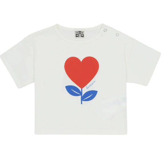 62A.BC10081_110 # Βρεφική Μπλούζα T-Shirt Flower Heart Ecru